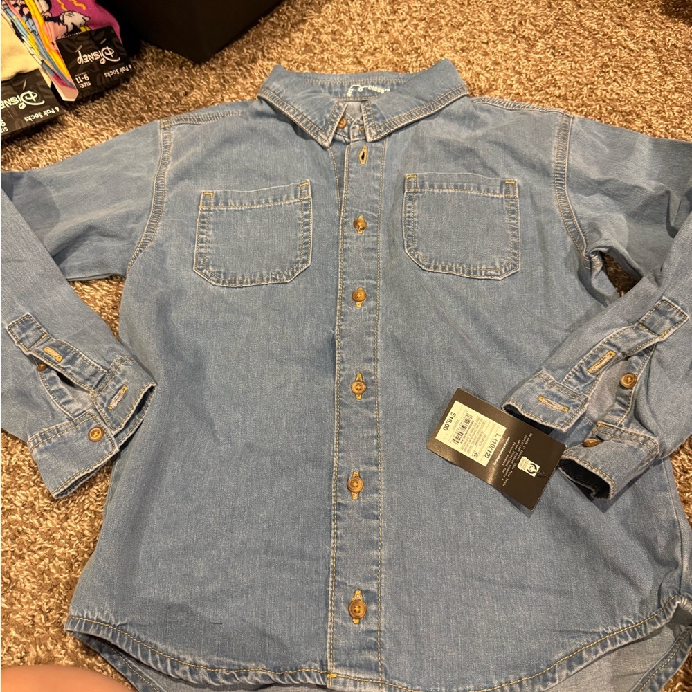 🥭art class Blue Button Down Shirt for Kids